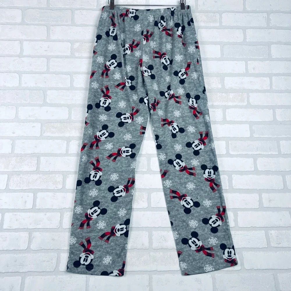 Disney Mickey Mouse Holiday Fleece Pajama Pants Gray Buffalo Plaid Medium - Picture 8 of 11